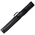 Black hard oval billiard cue case with top handle and zippered end pocket.