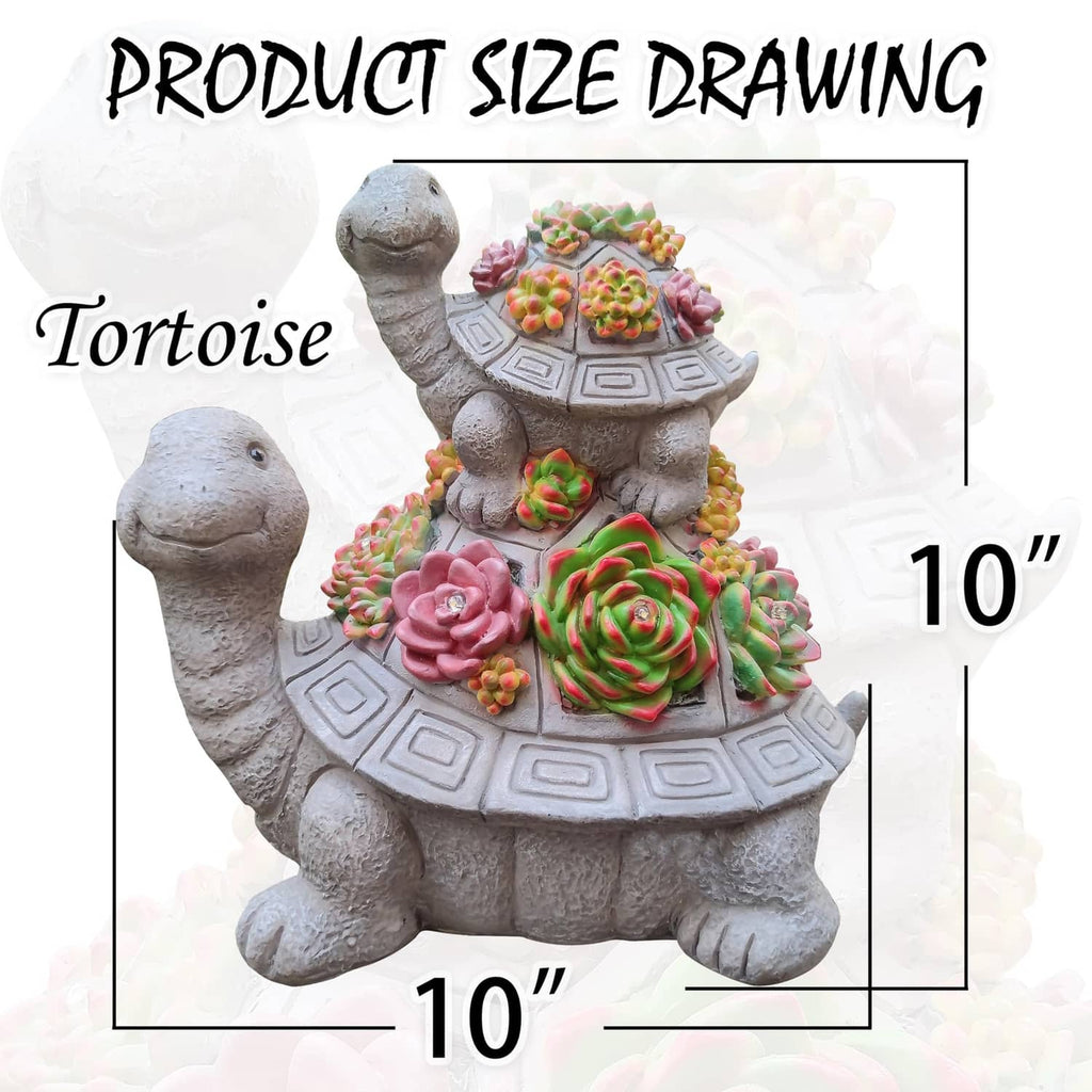 Tortoise solar garden lantern size diagram showing front view dimensions, 10 in