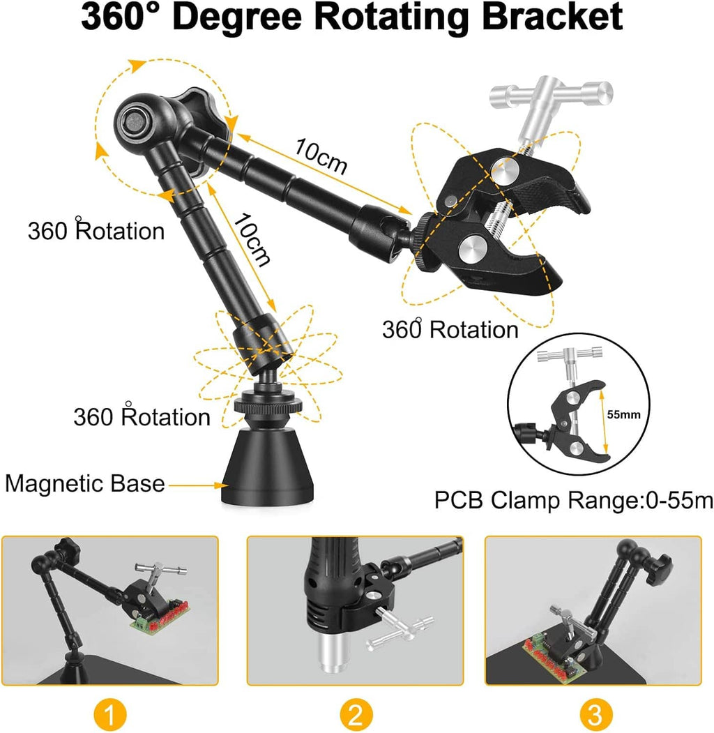Rotating bracket for magnetic soldering third hand PCB holder with 360° arm movement