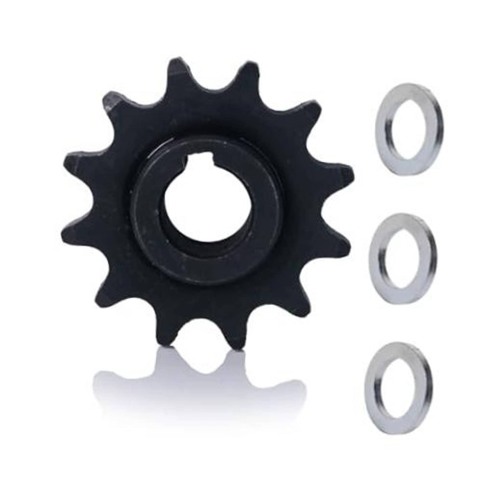 Black 12-tooth sprocket with center bore and three silver spacer washers.
