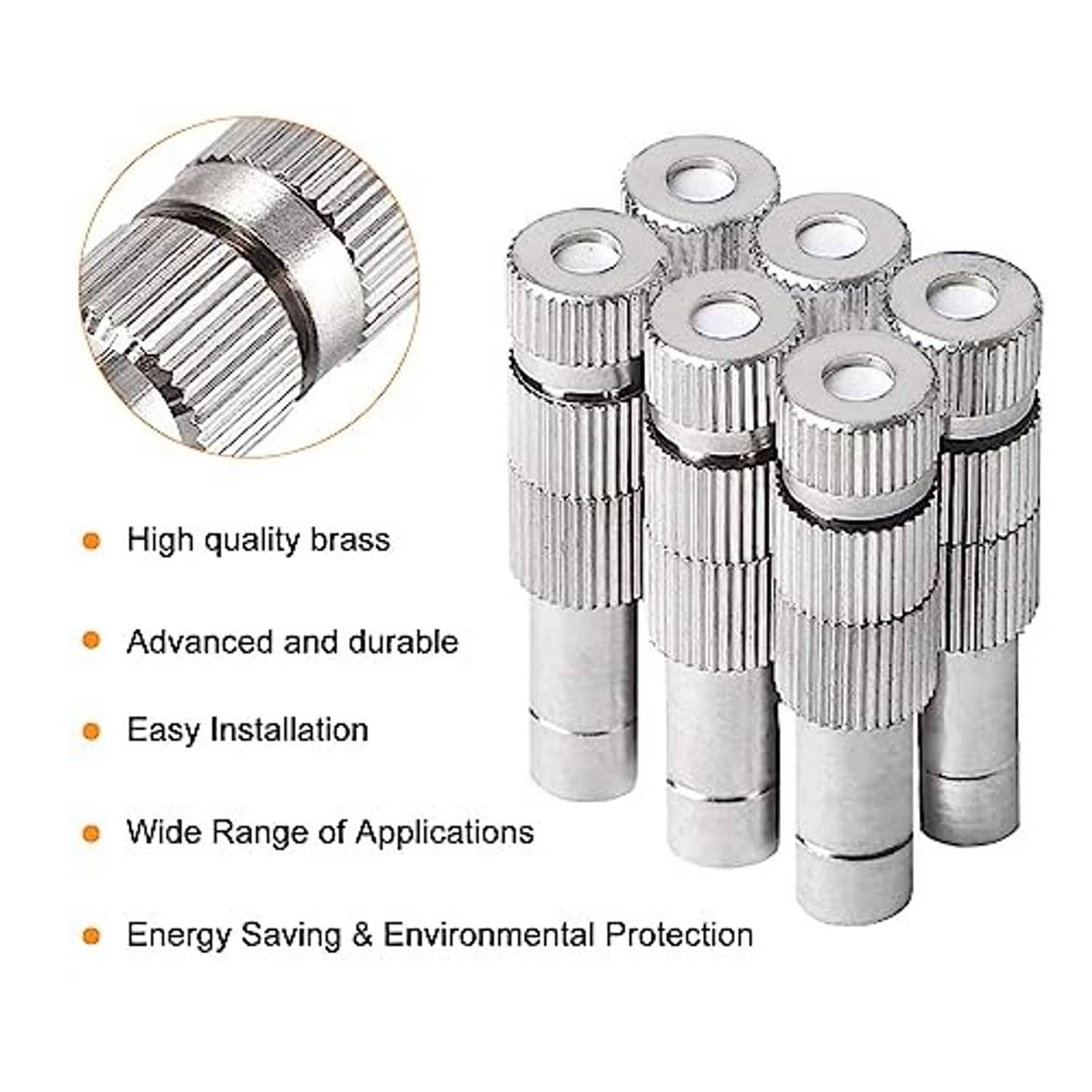 Brass mister nozzles with knurled ridges, multiple units shown