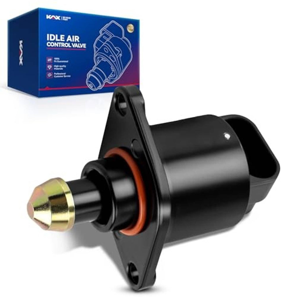Idle air control valve with black housing, brass port tip, orange seal ring, and side mount