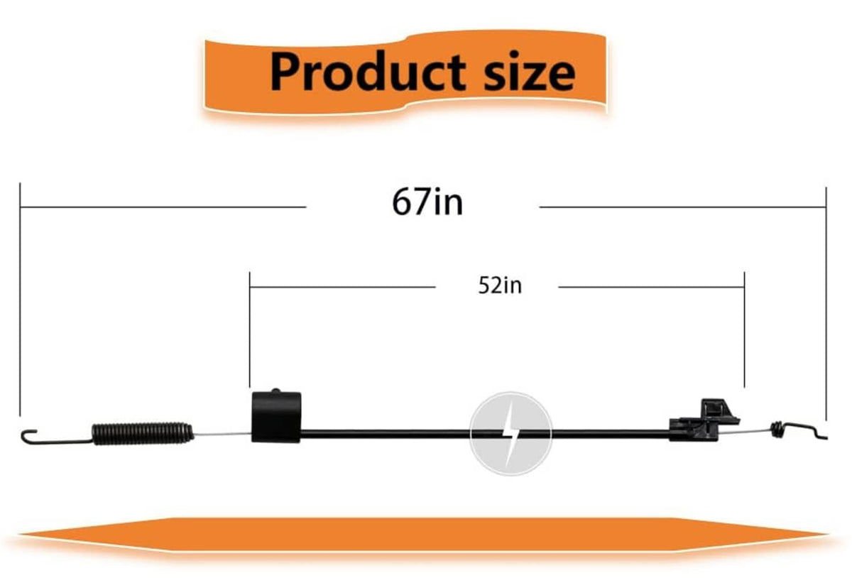 Black drive cable with spring and clips, about 67 in total length