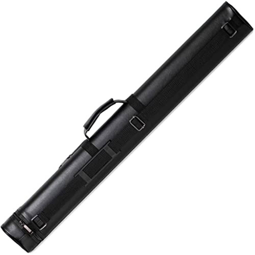 Black 2-cue hard oval billiard case with side strap and buckle closure.
