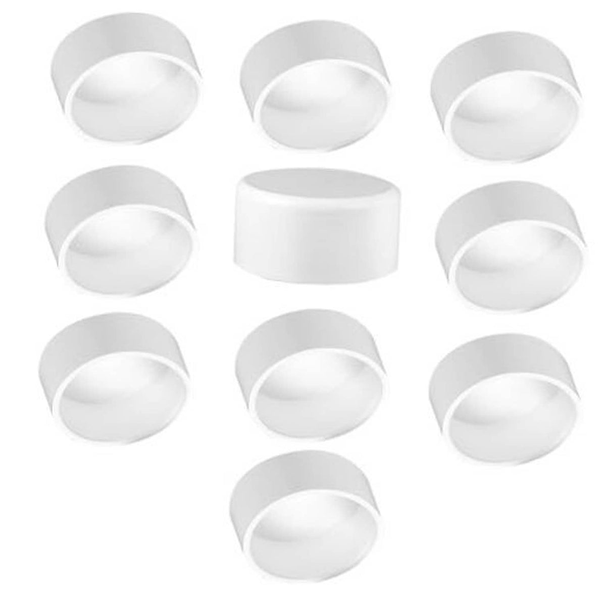 Set of white PVC pipe end caps, open round ends, for 1.5 in pipe