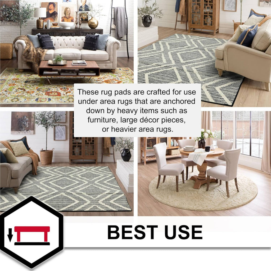 Felt rug pad placed under an area rug in a living room setting