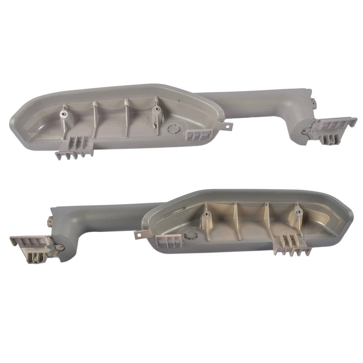 Gray inner door armrest base, underside with molded ribs and connector tabs