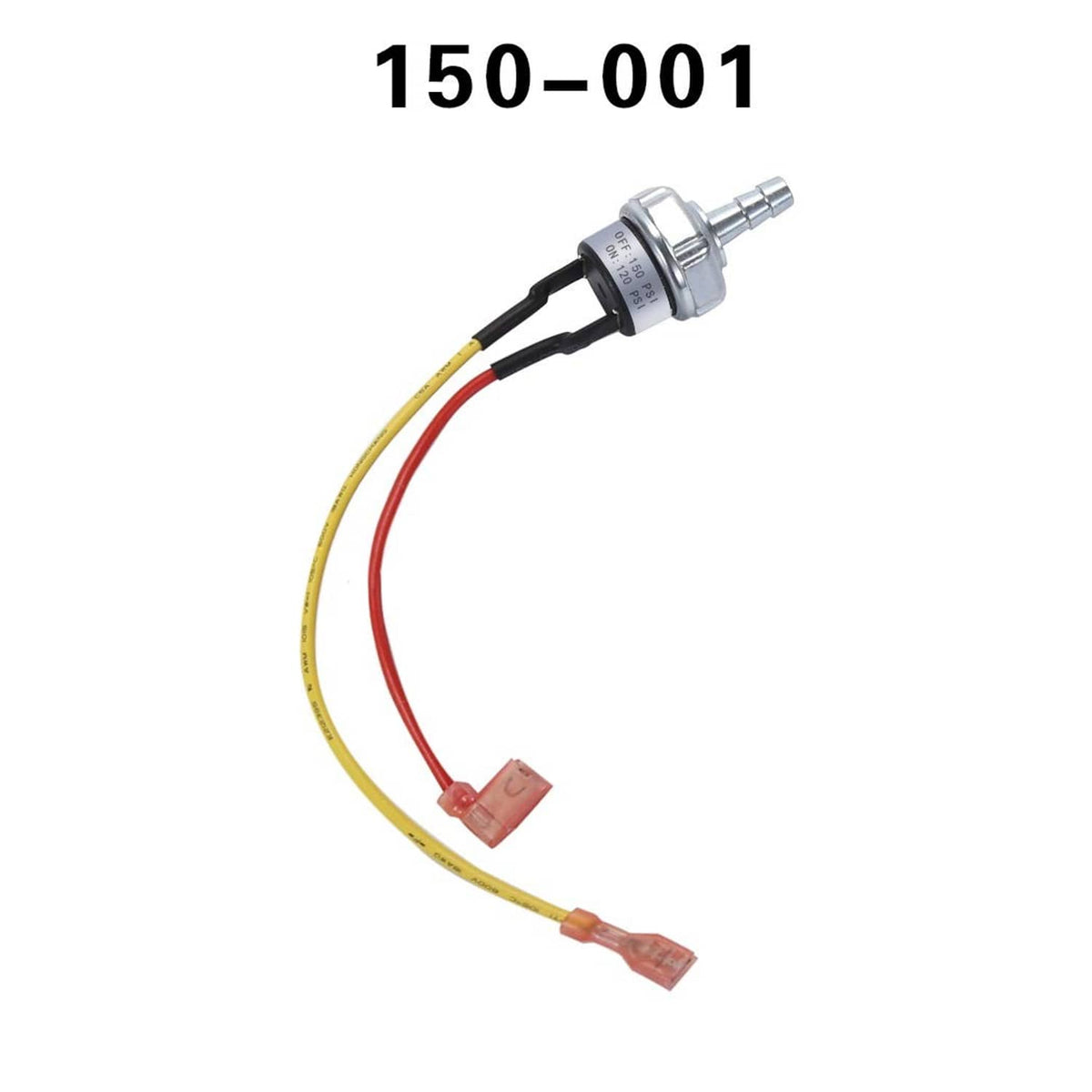 Air pressure switch with metal sensor and curved yellow/red wire harness