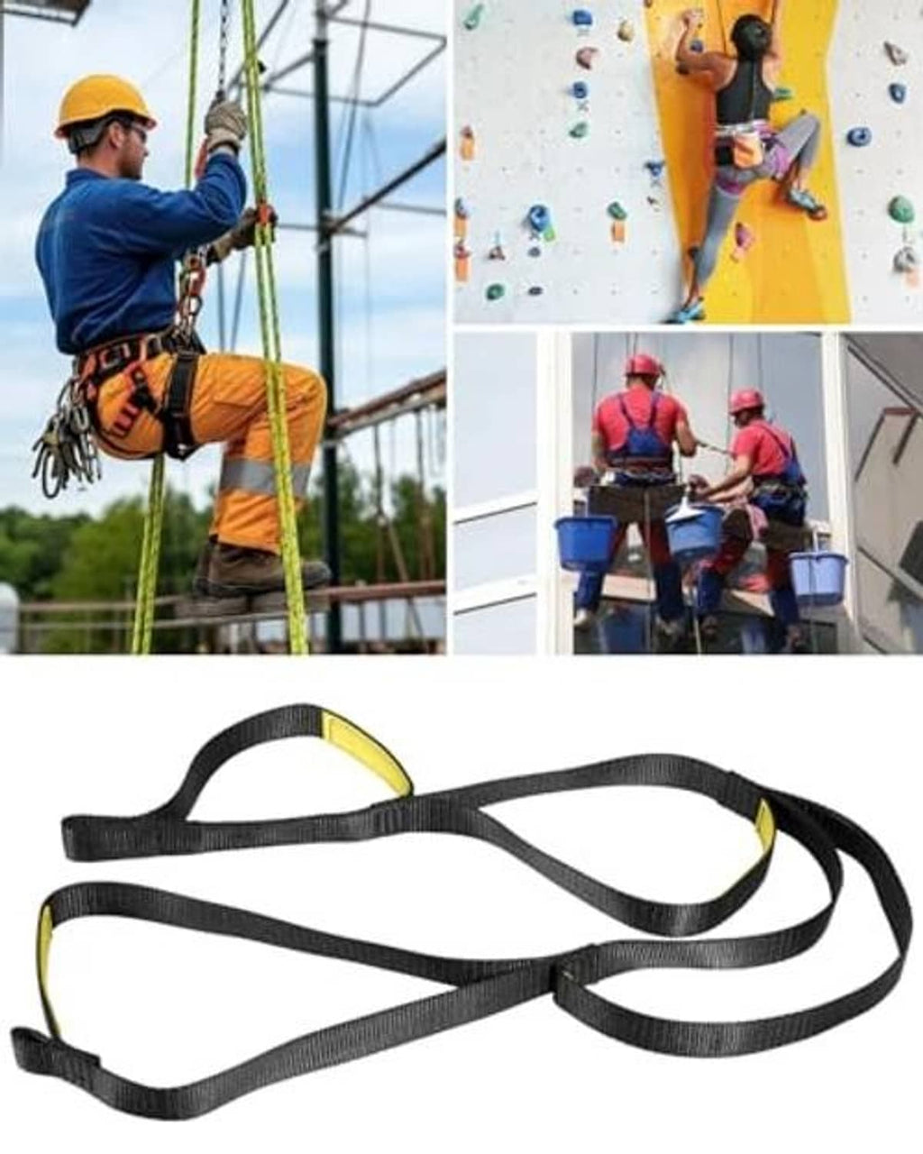 Black adjustable foot loop webbing with yellow pads and multiple loop points