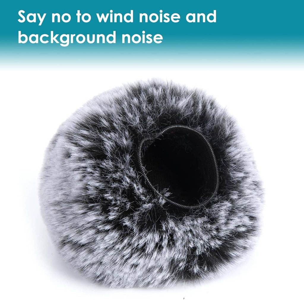 Gray furry pop filter windscreen with dark inner opening