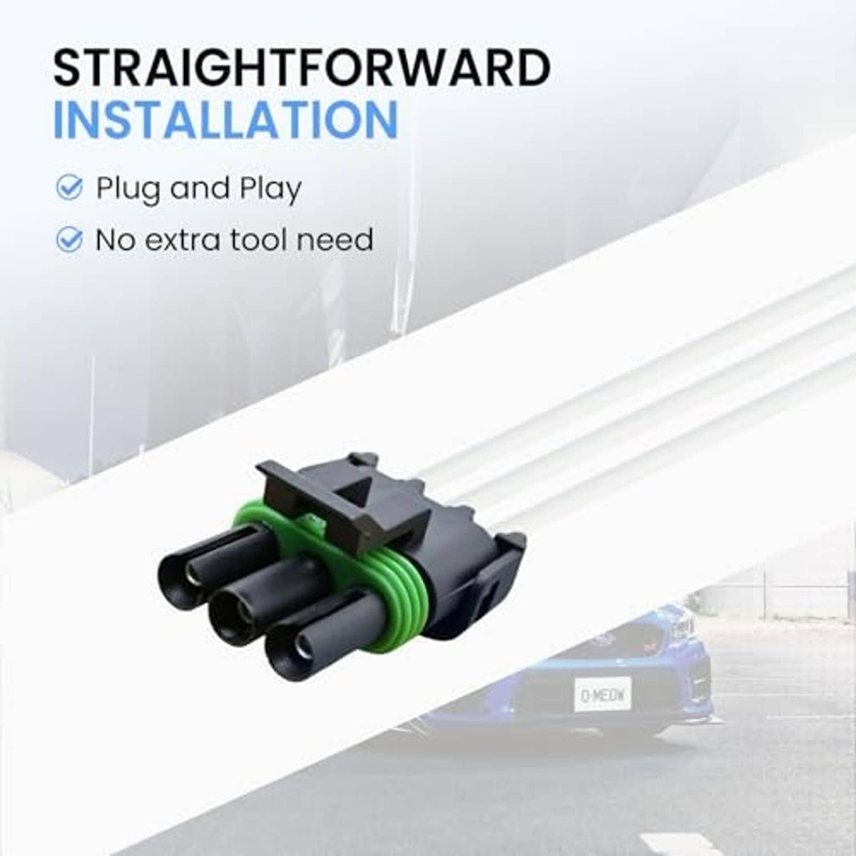 Throttle position sensor connector pigtail with long white cable leads and black plug