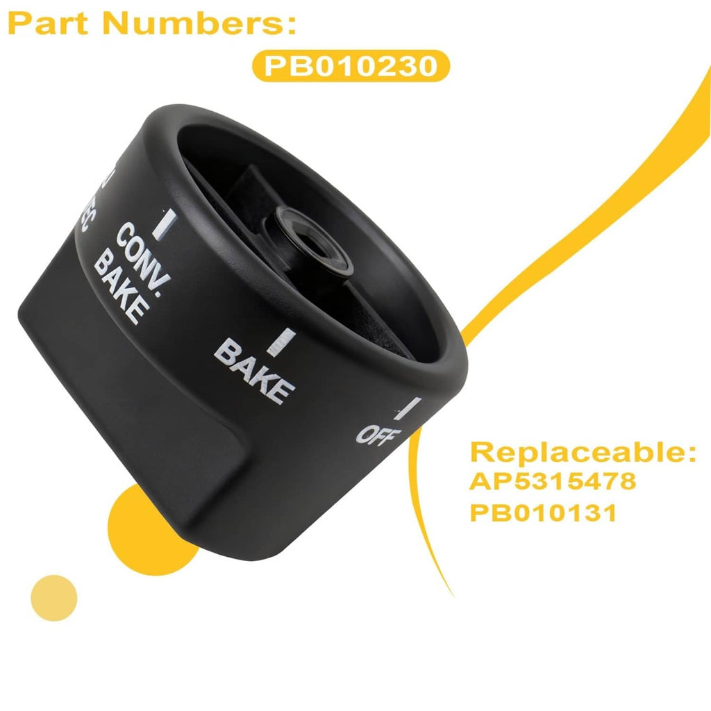 Black oven control knob with BAKE label and ON/OFF indicator