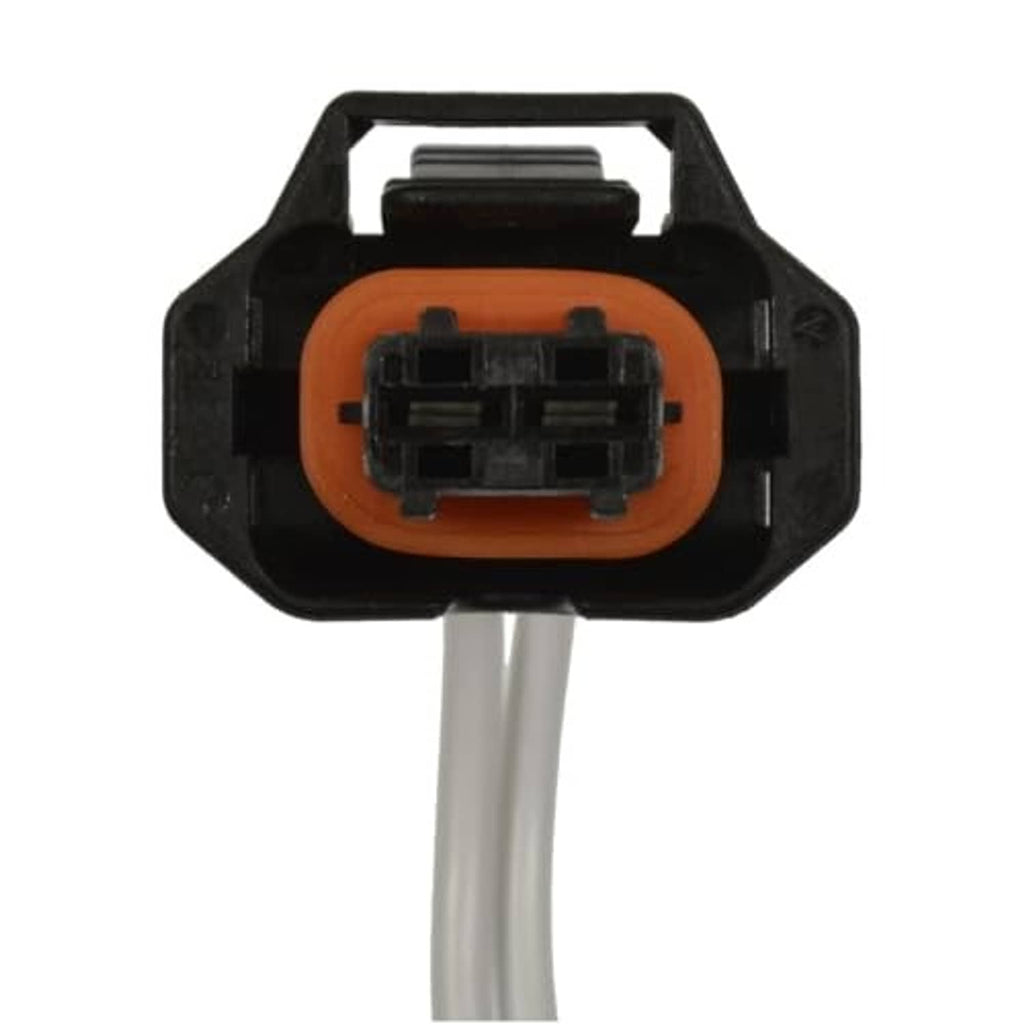 Fuel injector pigtail wiring connector with orange terminal insert and two metal leads