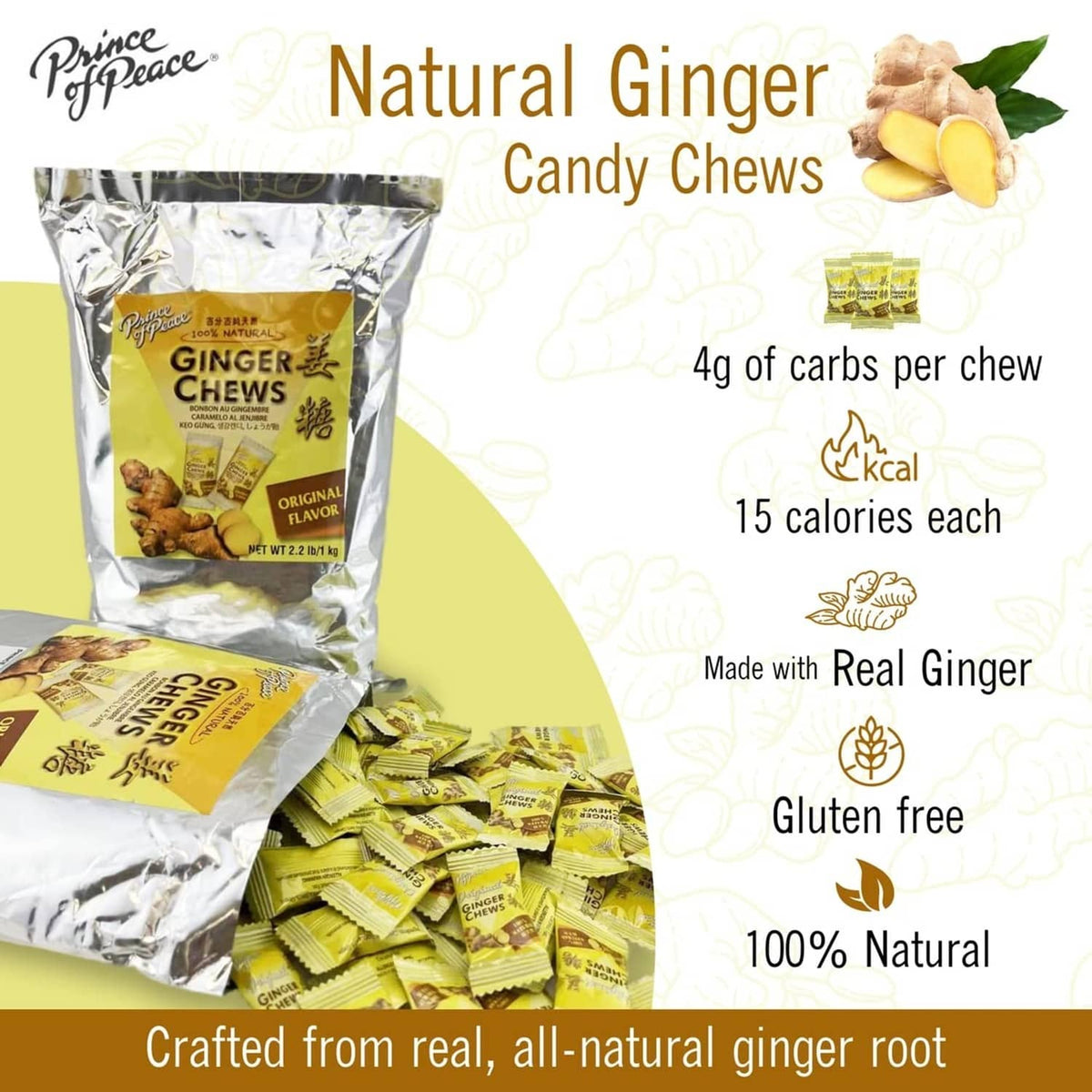 Ginger candy chews pouch with assorted individually wrapped chews