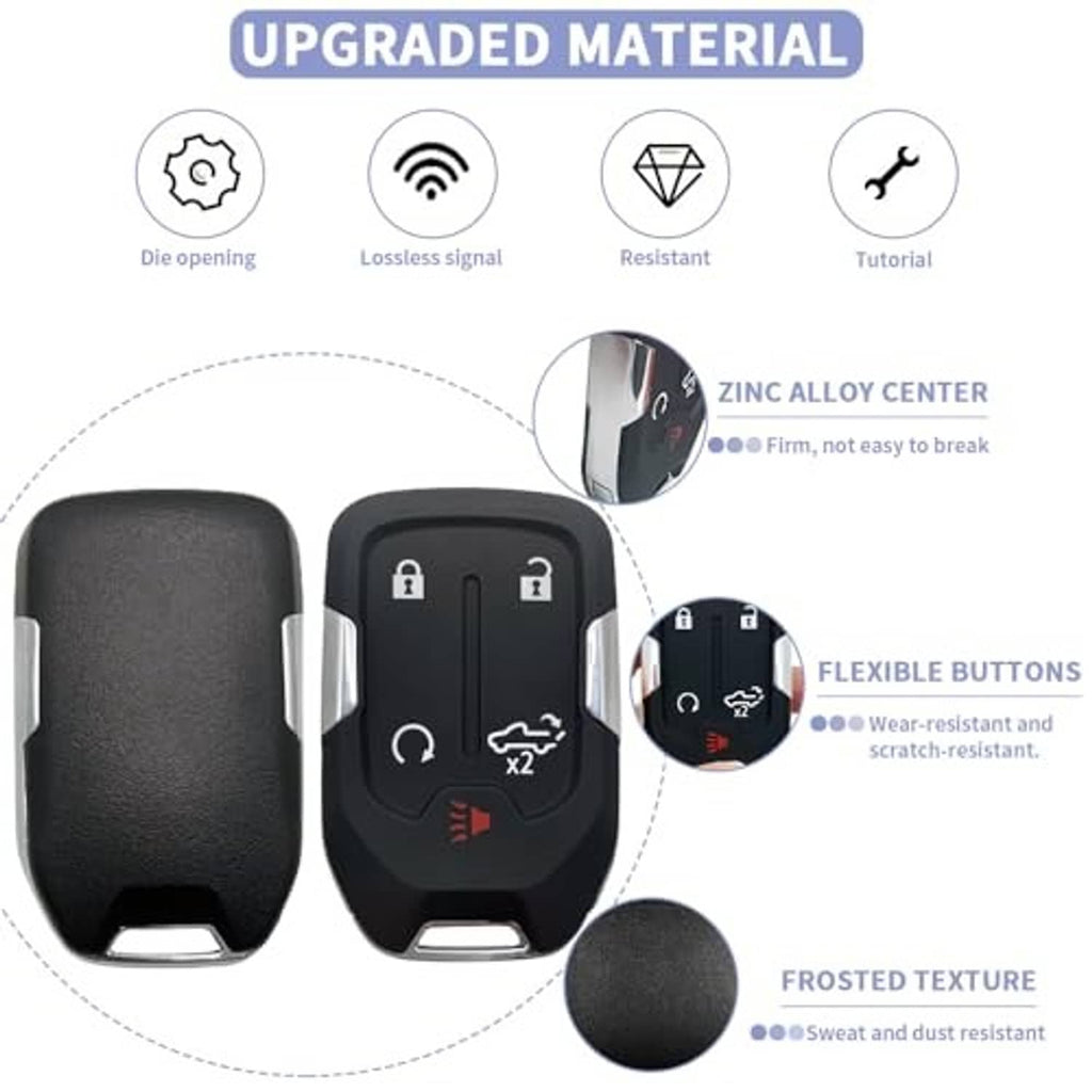 Black textured key fob shell case replacement with five button icons and key ring