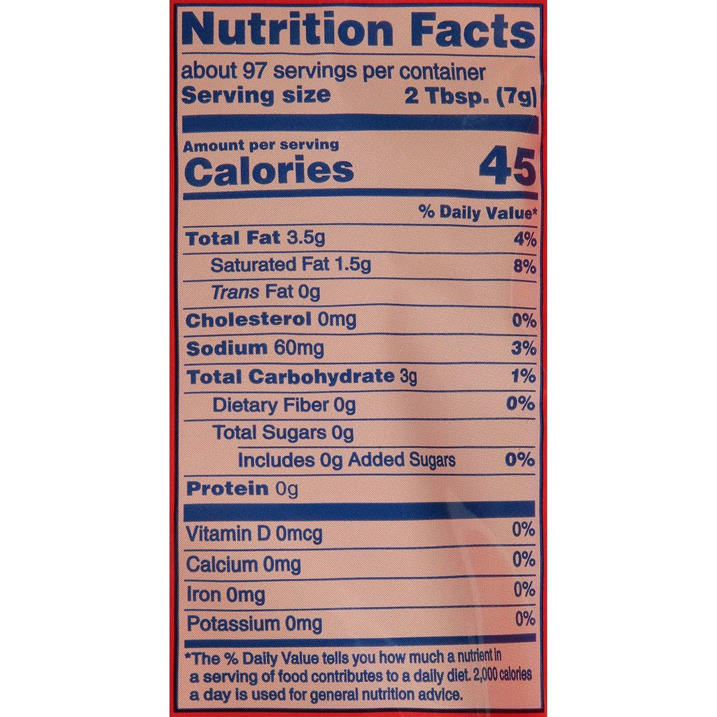 Nutrition Facts panel on French's Crispy Fried Onions pouch, calories and serving size