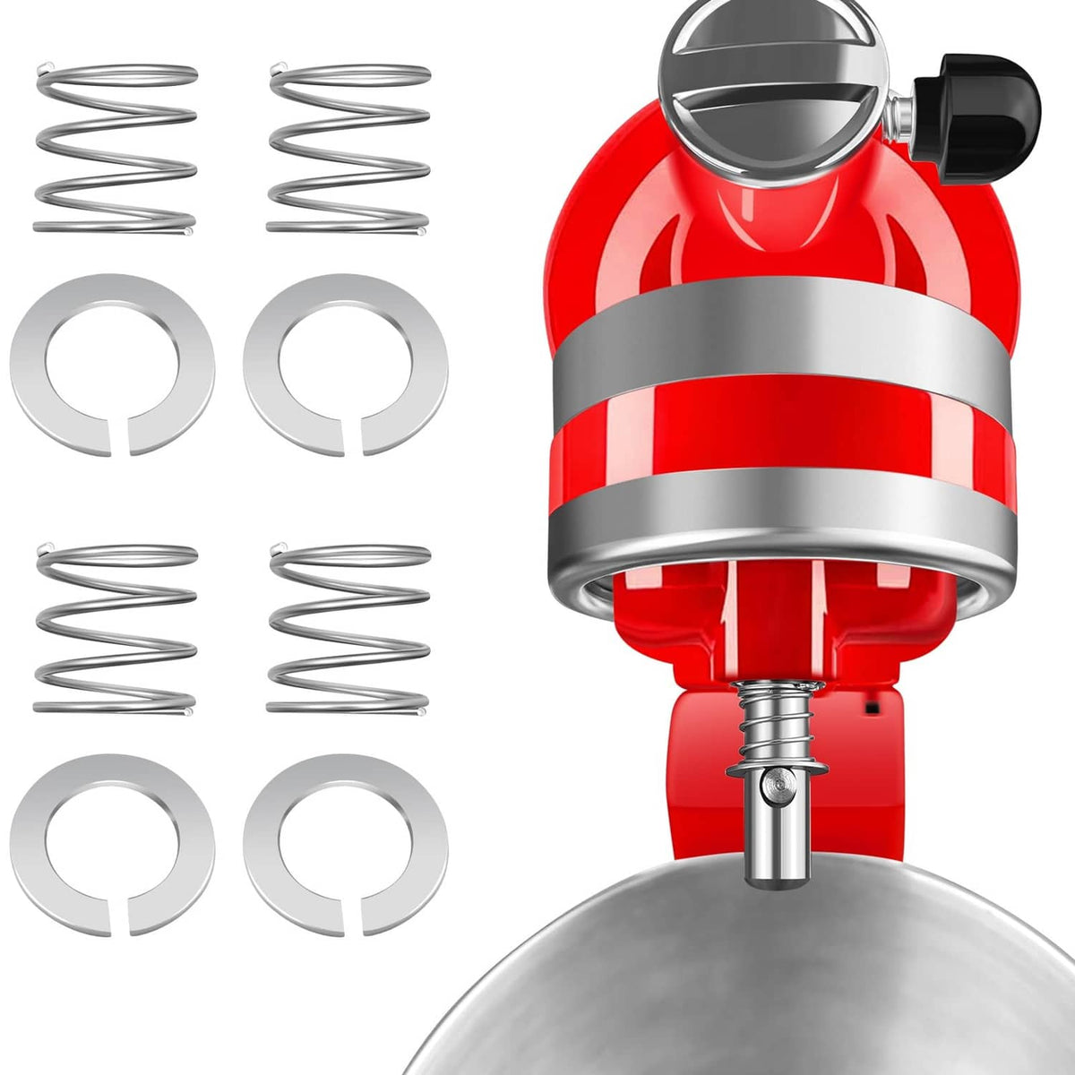 Spring and washer set, chrome metal parts with circular washers and coiled springs