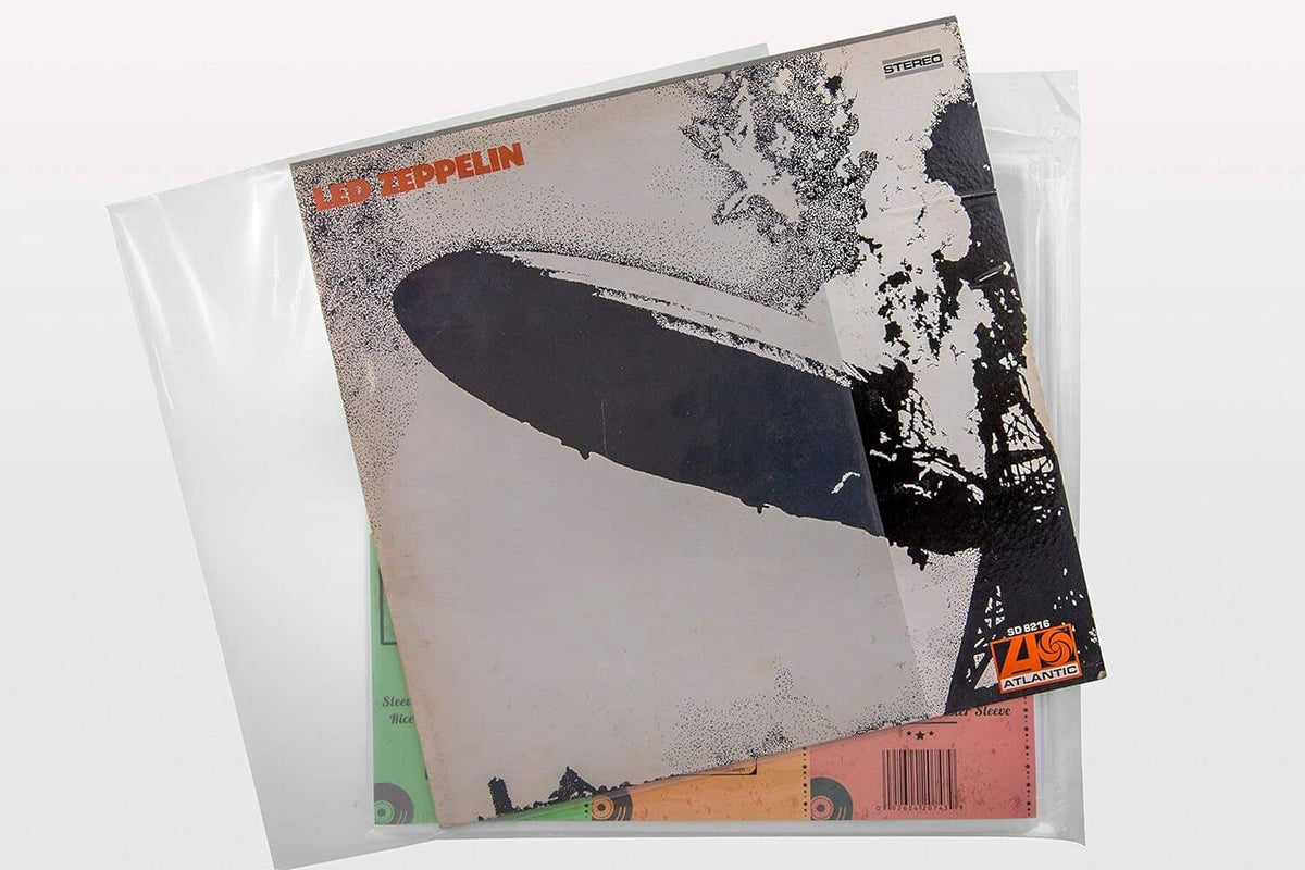 Clear plastic LP outer sleeve covering a Led Zeppelin album sleeve