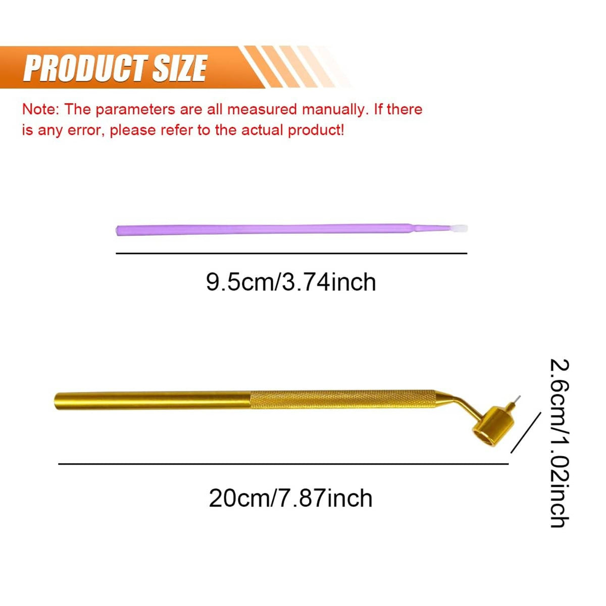 Gold detailing paint pen with purple refill stick pack, size view