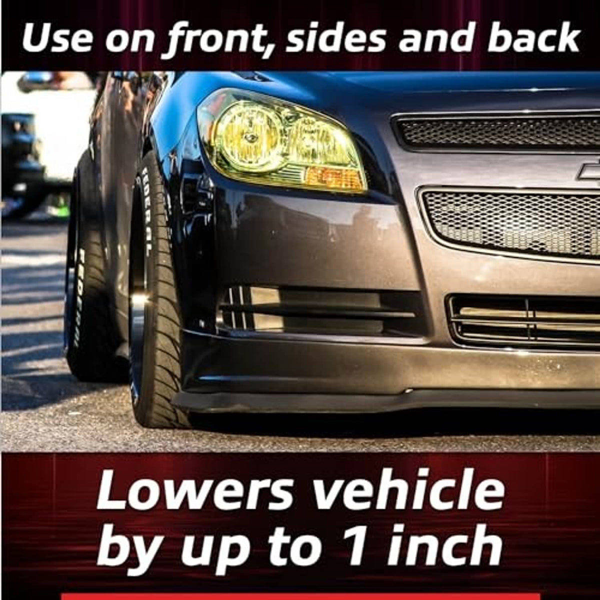 Front bumper with dark universal spoiler lip along the lower grille area