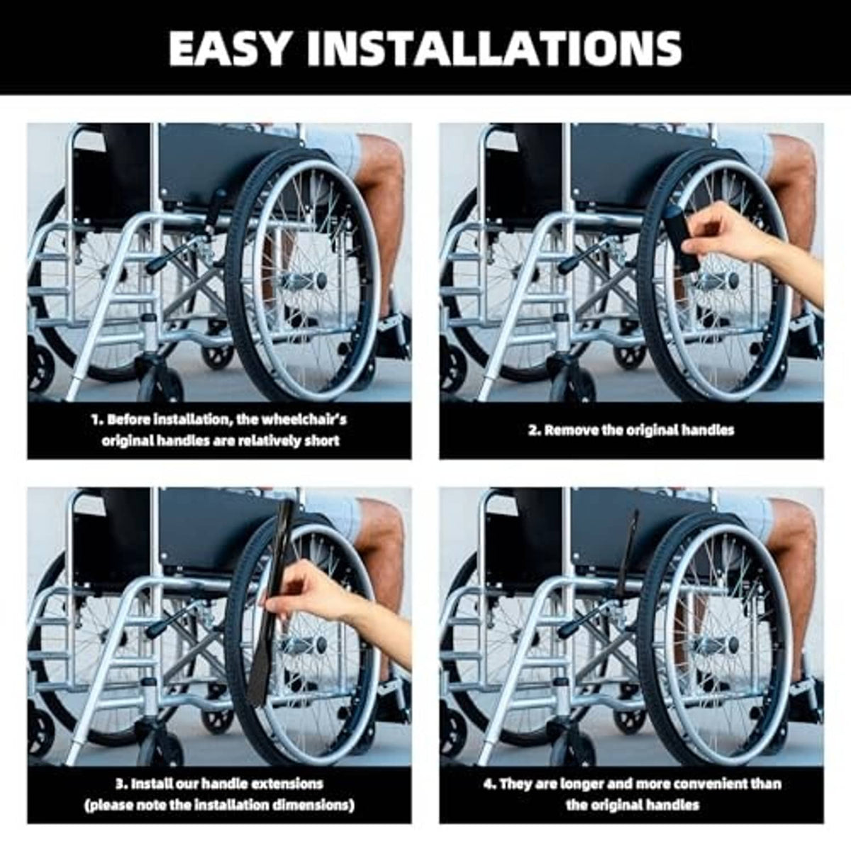 Wheelchair brake handle extenders during installation on a wheelchair frame