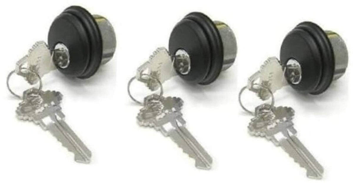 Mortise lock cylinder set with 3 keyed-alike cylinders and keys, dark knob finish
