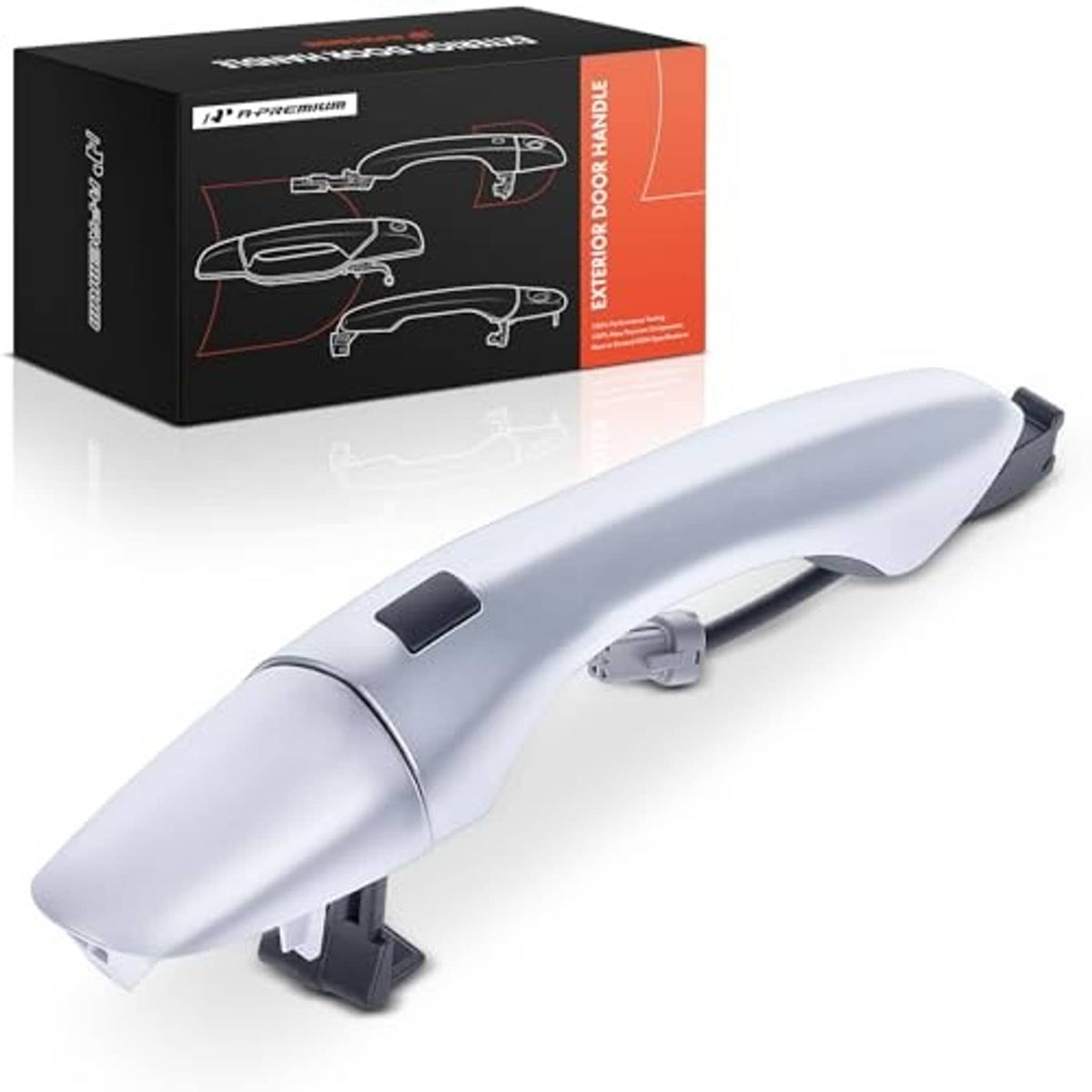 Light gray exterior door handle with black end cap and mounting bracket, front right