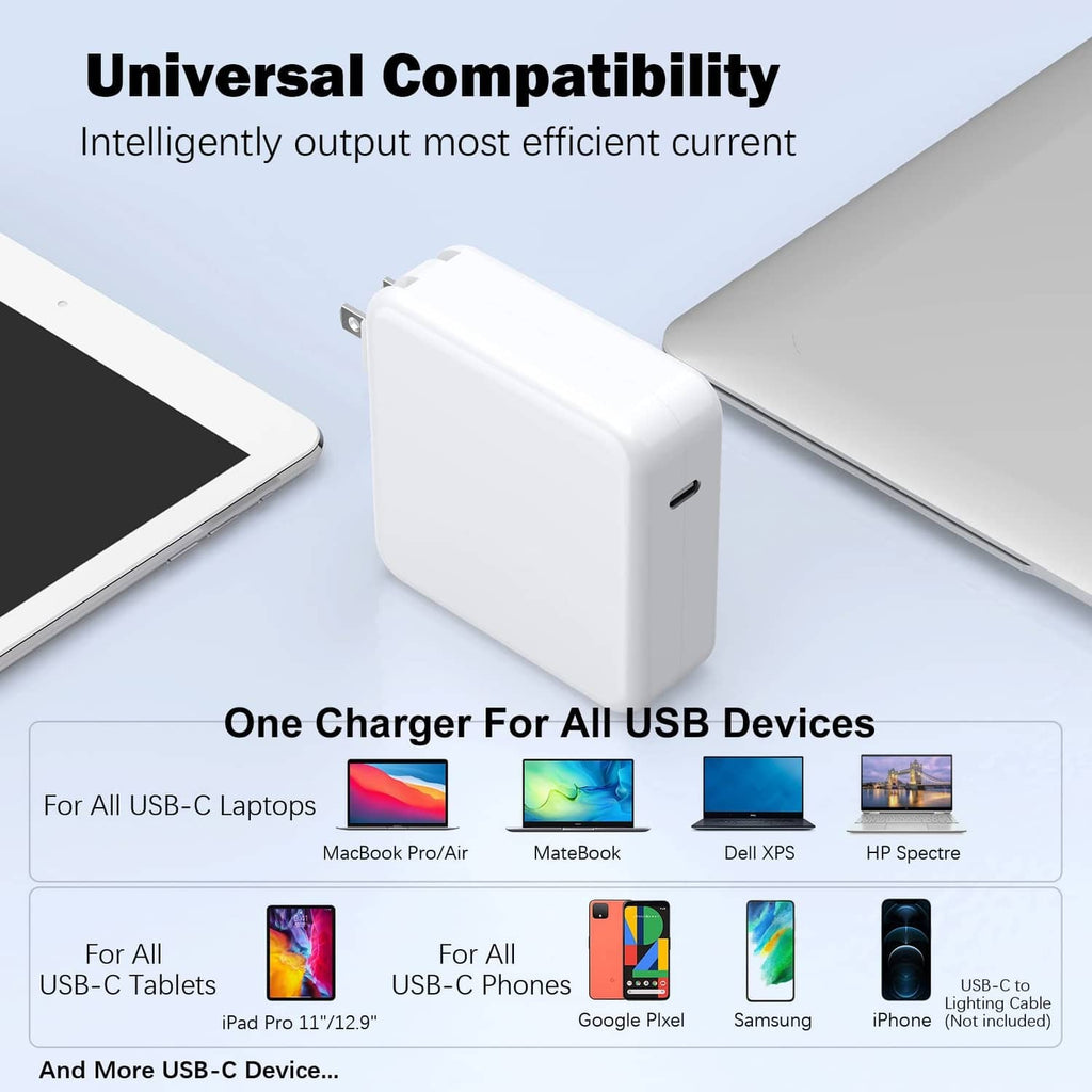 White USB-C charger adapter with USB-C port and compact wall plug