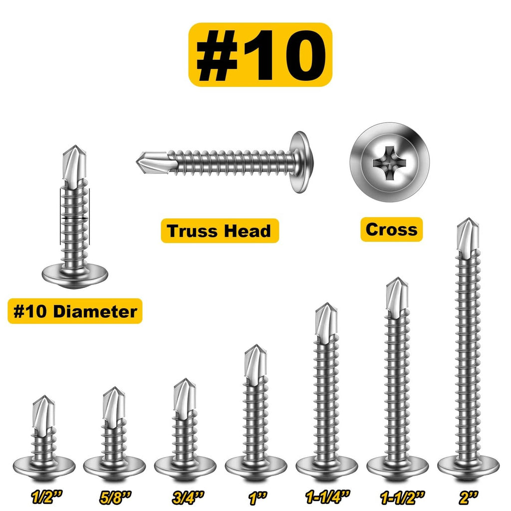 Set of #10 truss head self-tapping screws with cross recessed heads