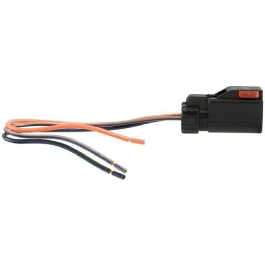 Black electrical connector with orange wire pigtail and two dark wire leads