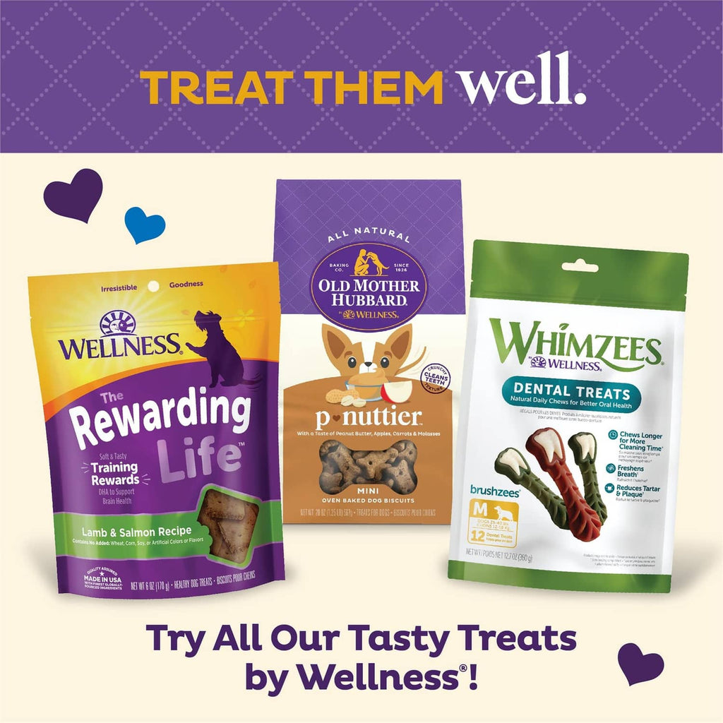Treat variety graphic with Old Mother Hubbard and Whimzees package options