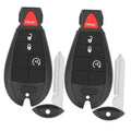 Pair of black key fob remotes with red PANIC button, lock, unlock, and x2 remote start