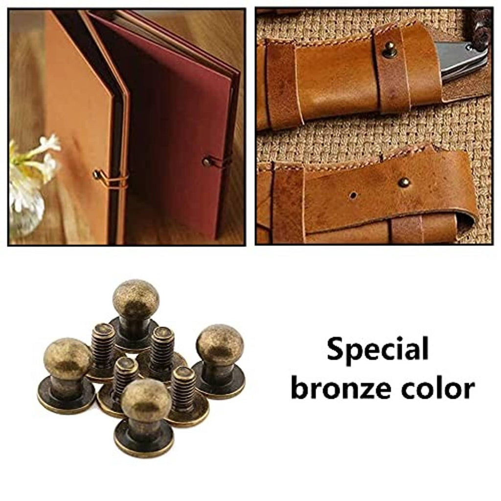 Bronze round head stud screws attached to leather belt strap