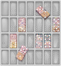 Gray jumbo domino silicone mold tray with glitter resin dominoes in several cavities