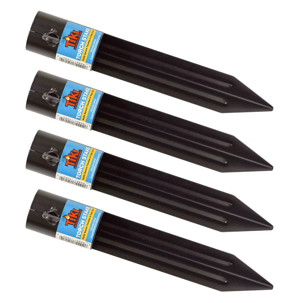Black metal torch stakes, pointed ends and slots, 4-pack