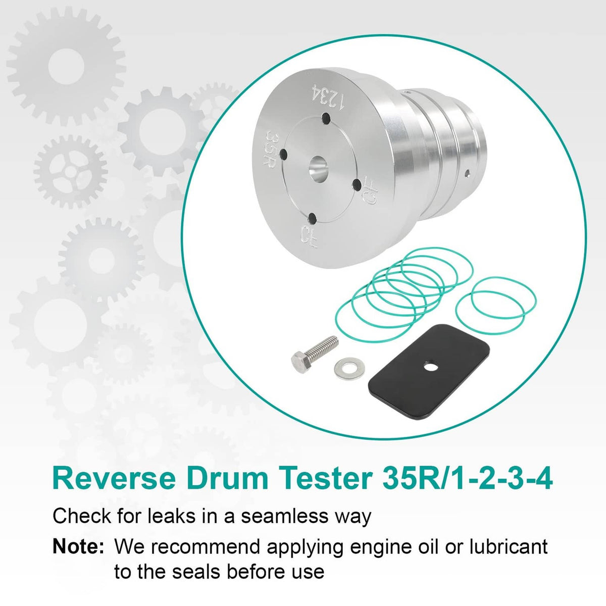 Reverse drum tester kit with stacked rings, black plate, and mounting bolt