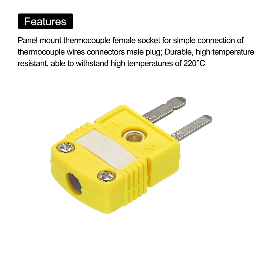Yellow panel-mount thermocouple female socket with two blade terminals