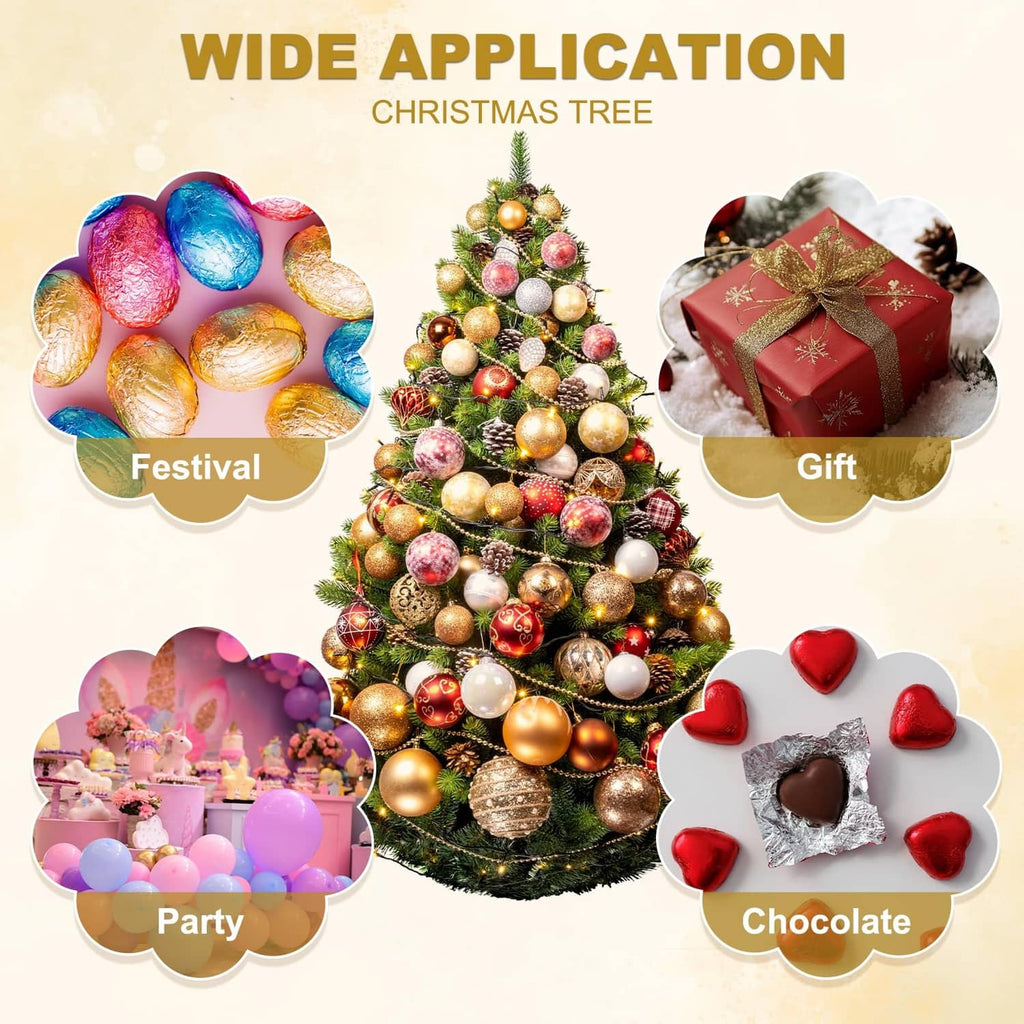 Christmas tree with gift, party, festival, and chocolate use icons for foil candies