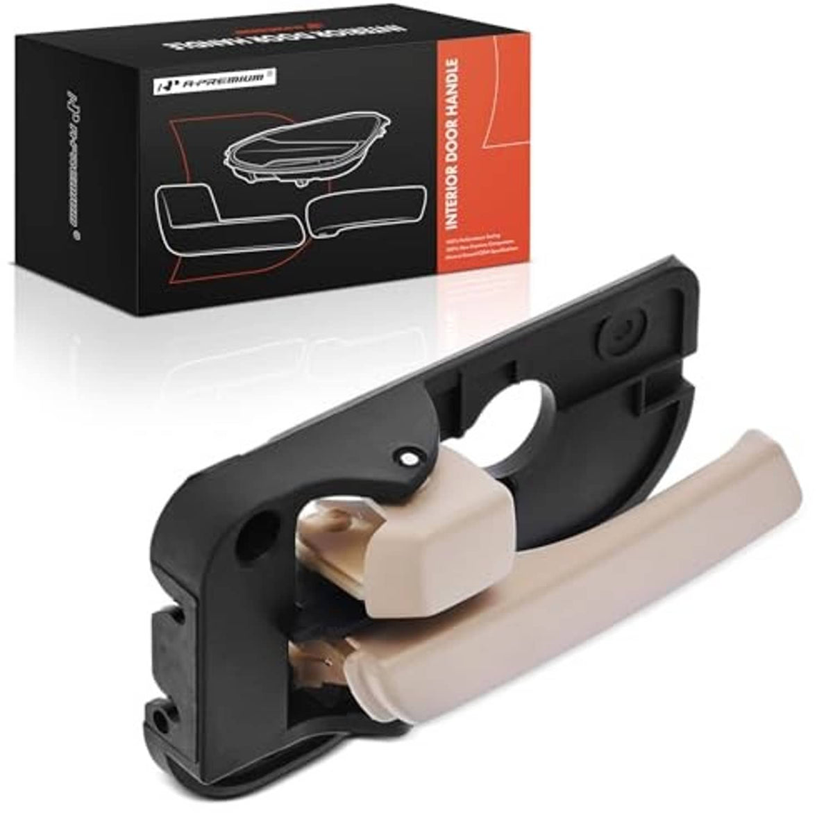 Left interior door handle for Kia Rondo, black frame with beige pull and keyhole cover