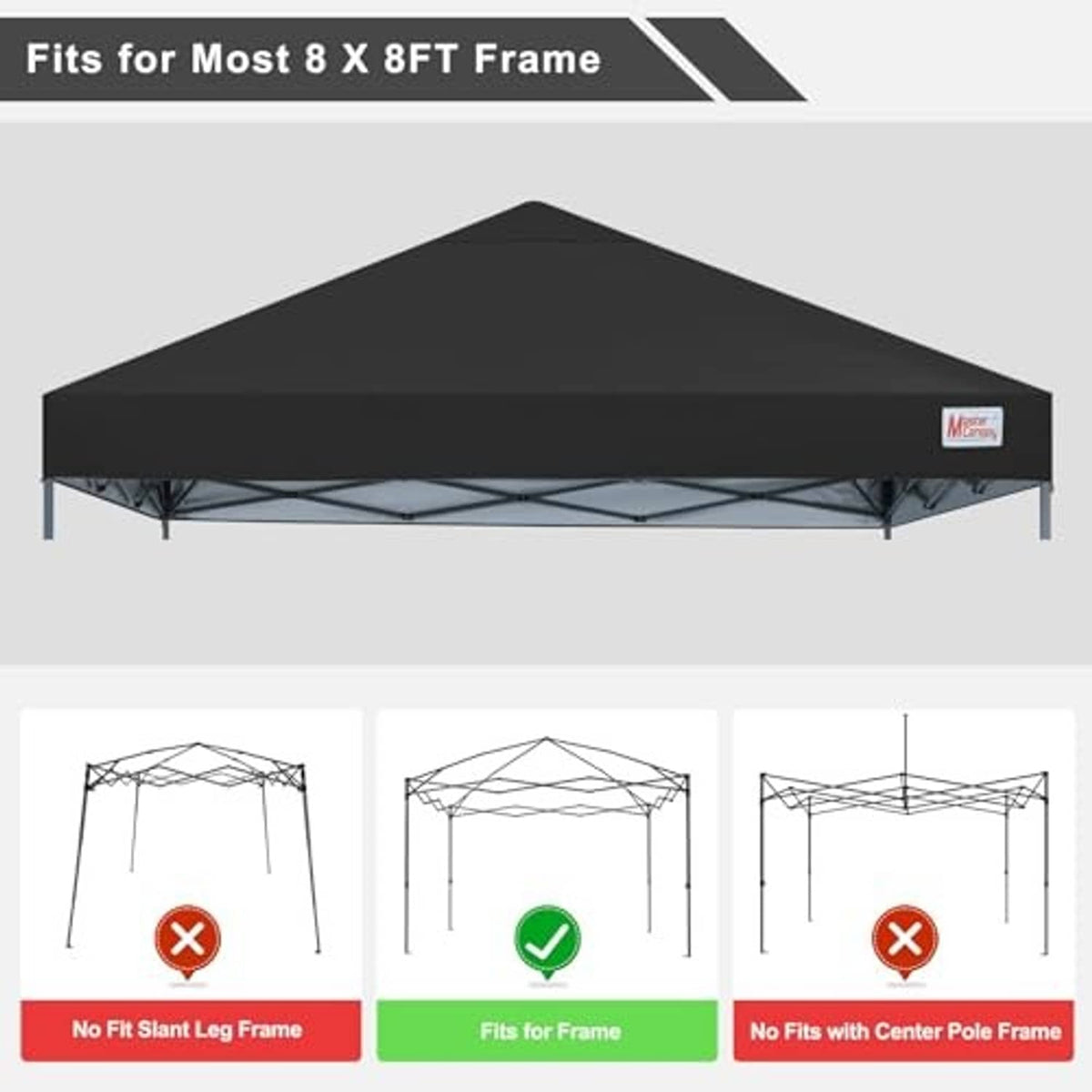 Black replacement pop-up canopy top sized for 8x8 frame, top only