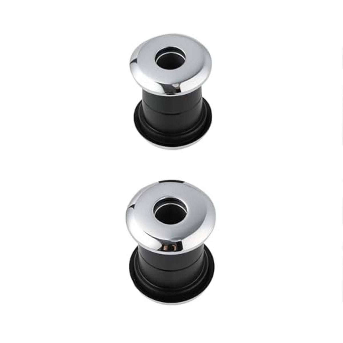 Handlebar riser bushing kit with chrome caps and black base sleeves, pair shown