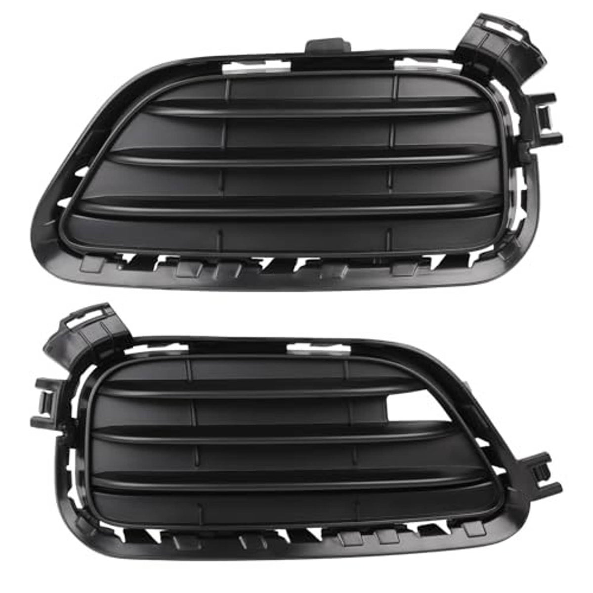 Set of two front lower fog light grille inserts with black horizontal slats and tabs
