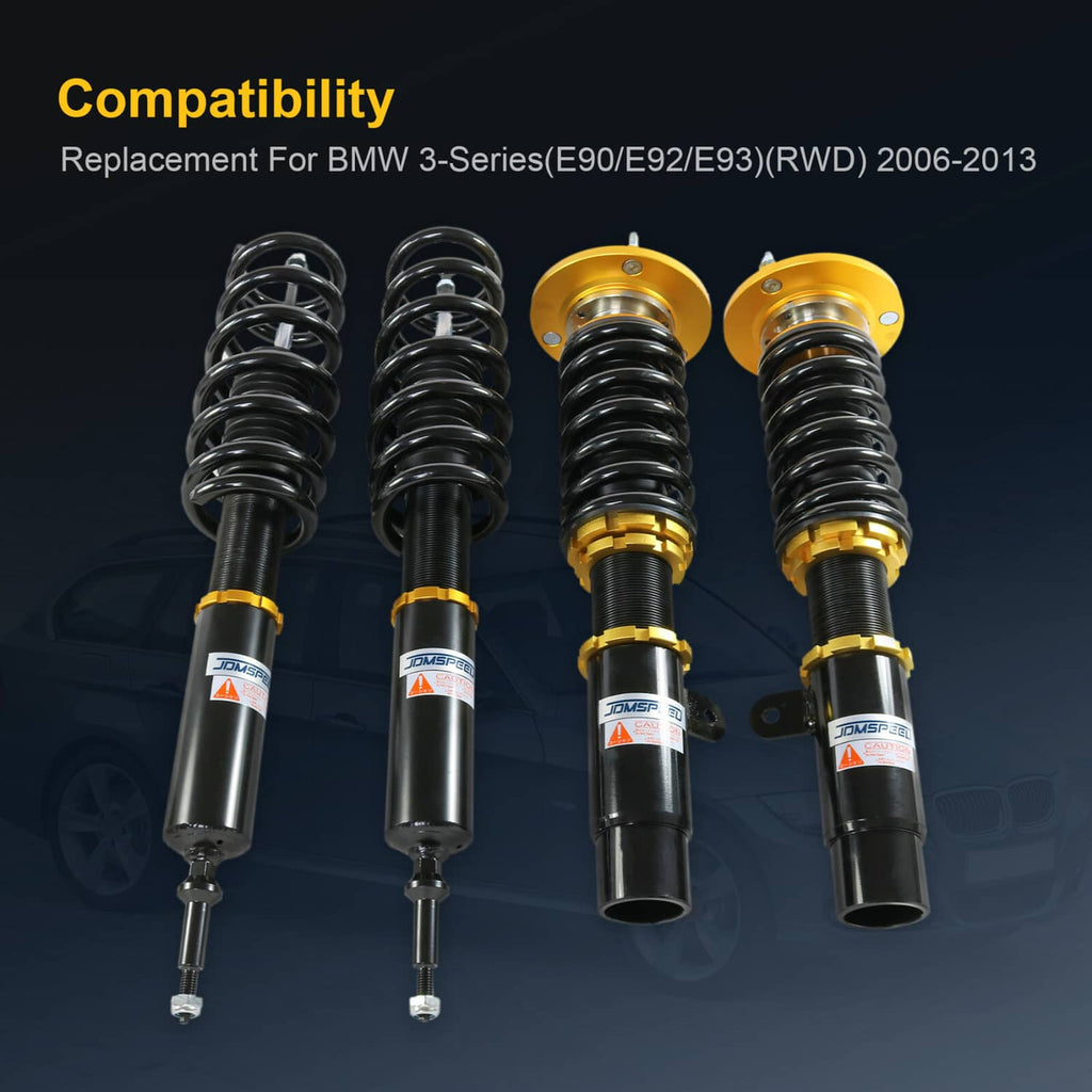Coilover suspension kit set of four shocks with black and gold spring assemblies