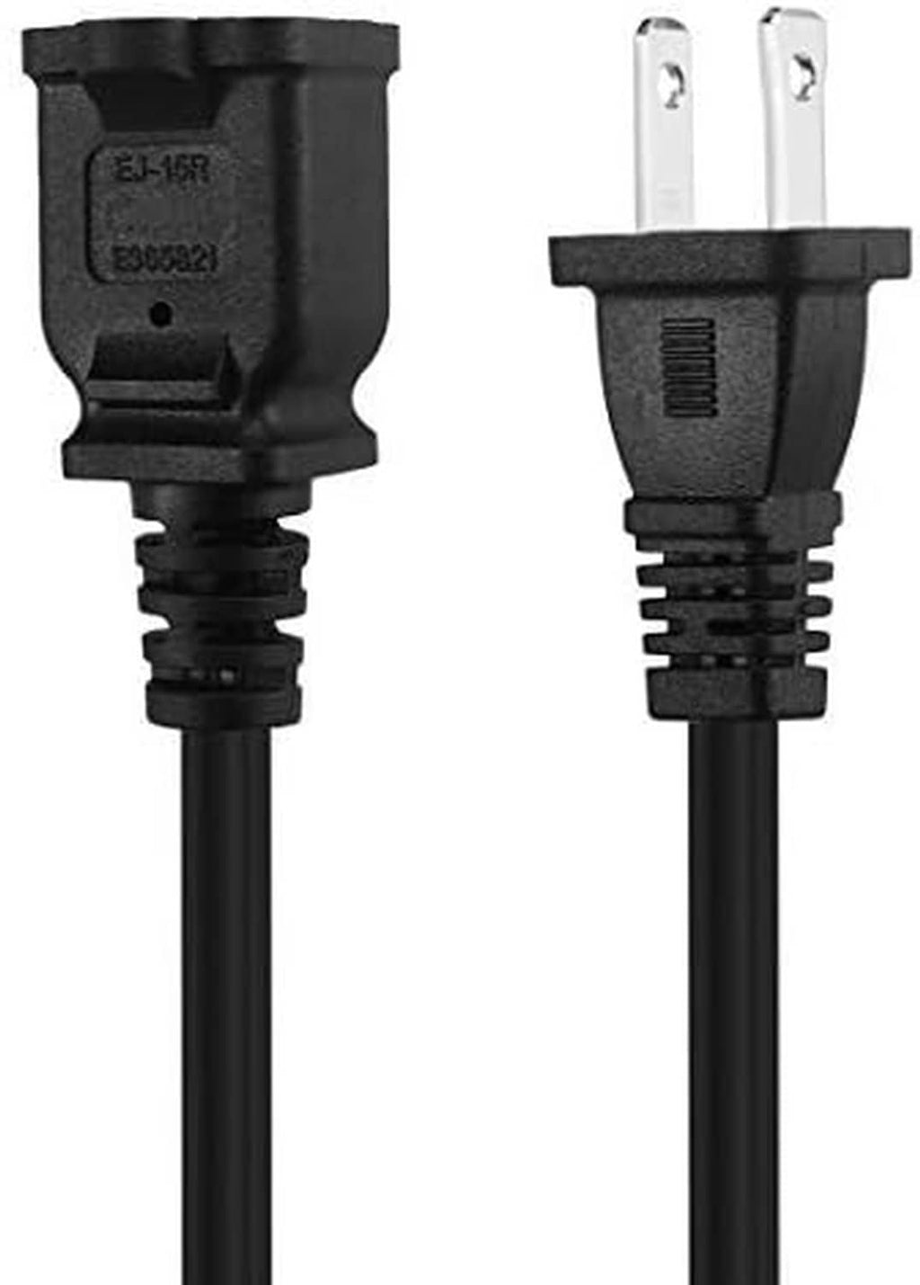 Black power cord connectors with angled 2-prong plug and polarized outlet ends