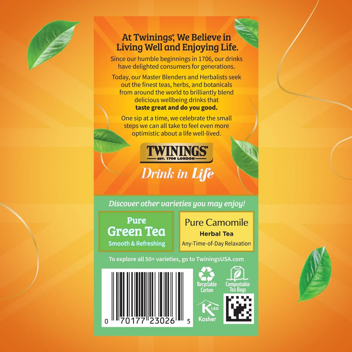 Twinings Pure White Tea carton back panel with barcode and product information
