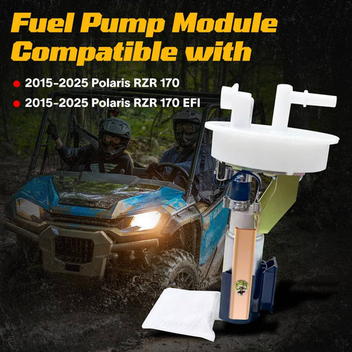 Electric fuel pump module with white fuel outlet and blue electrical wires