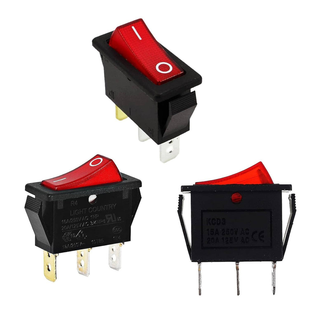 Red illuminated ON/OFF rocker switch with 3-prong plug