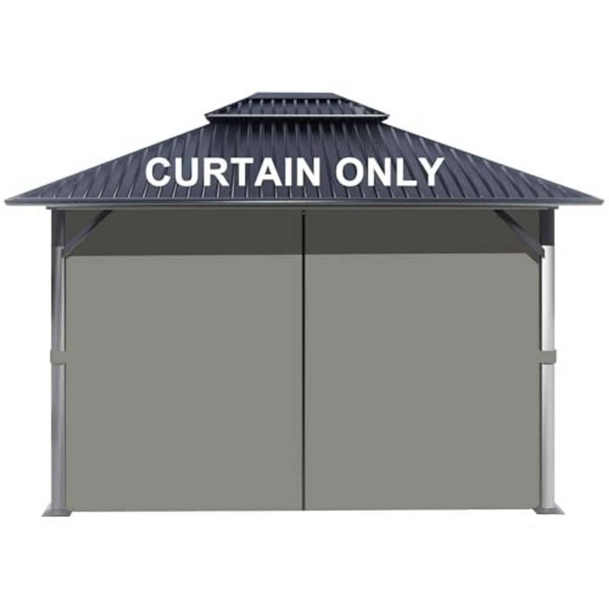 Olive-green gazebo privacy curtains shown as front and side double-panel walls
