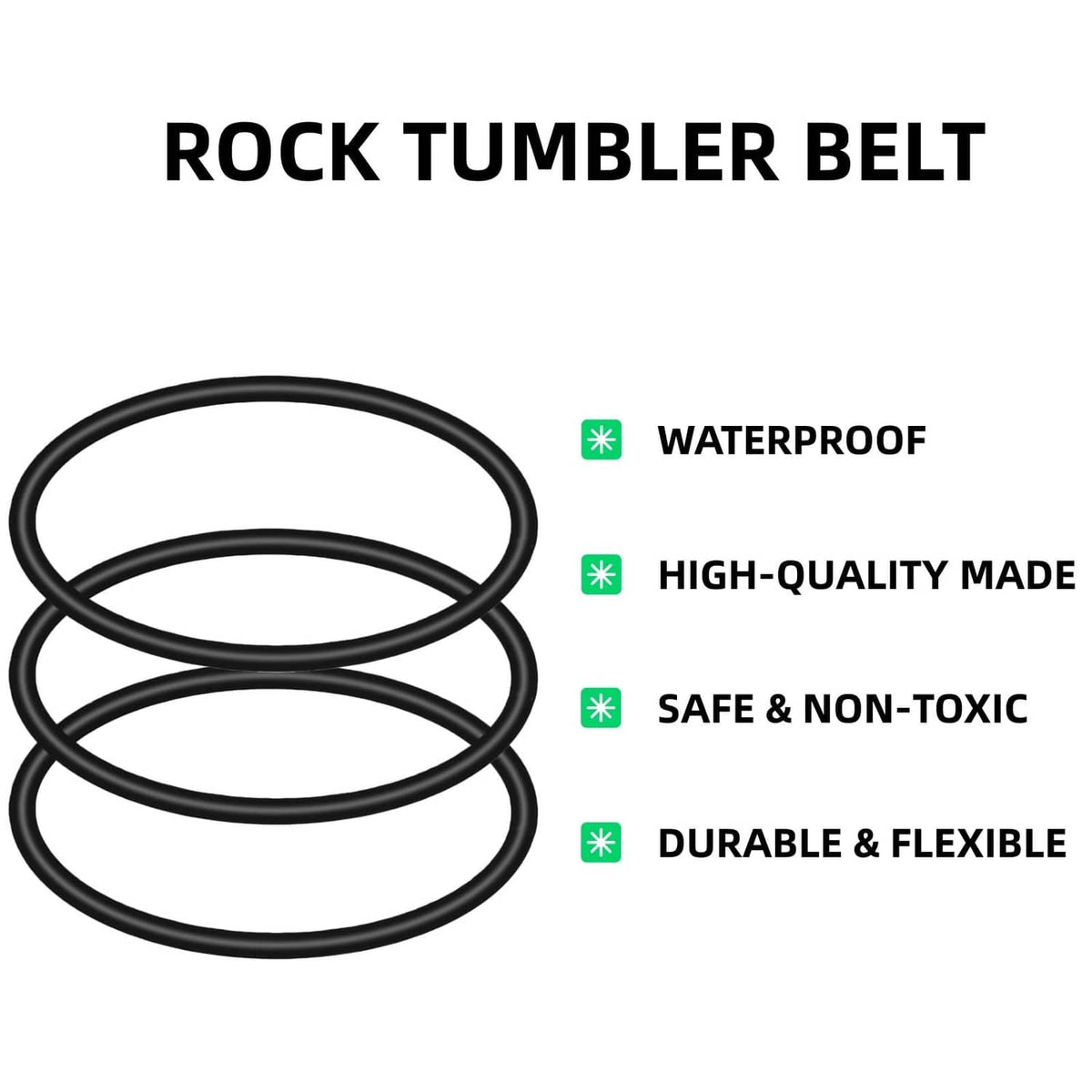 Rock tumbler replacement belt pair, black coils with feature icons