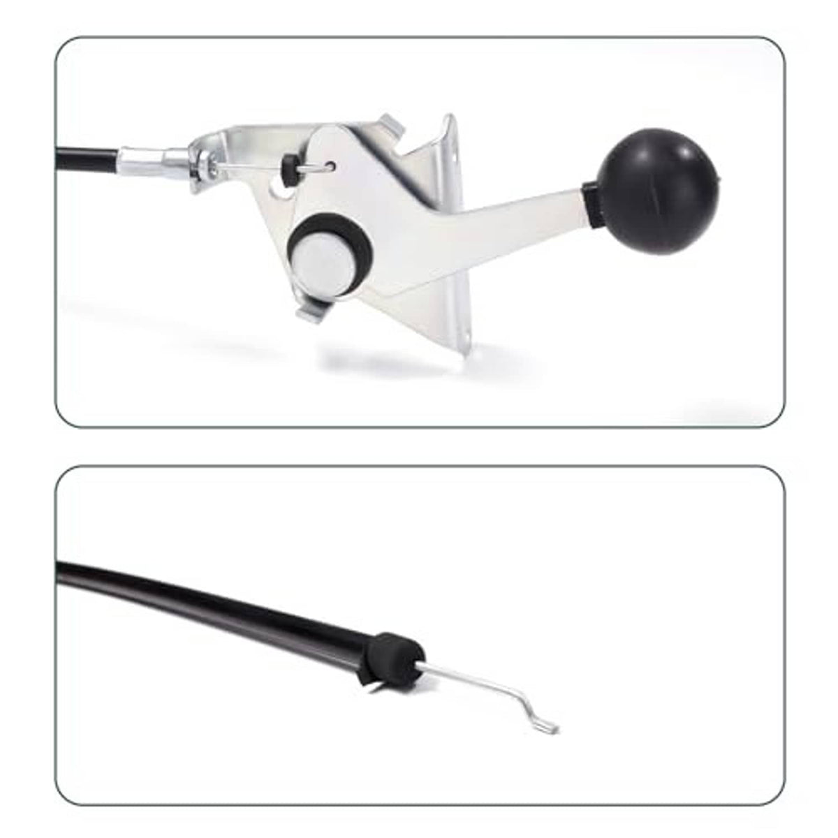 Throttle cable control lever with black knob and metal housing, black cable end
